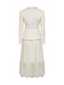 Abito midi con cintura in bouclé e georgette crema