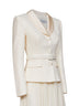 Abito midi con cintura in bouclé e georgette crema