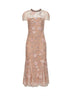 Abito midi in tulle con ricamo fiori in paillettes rosa