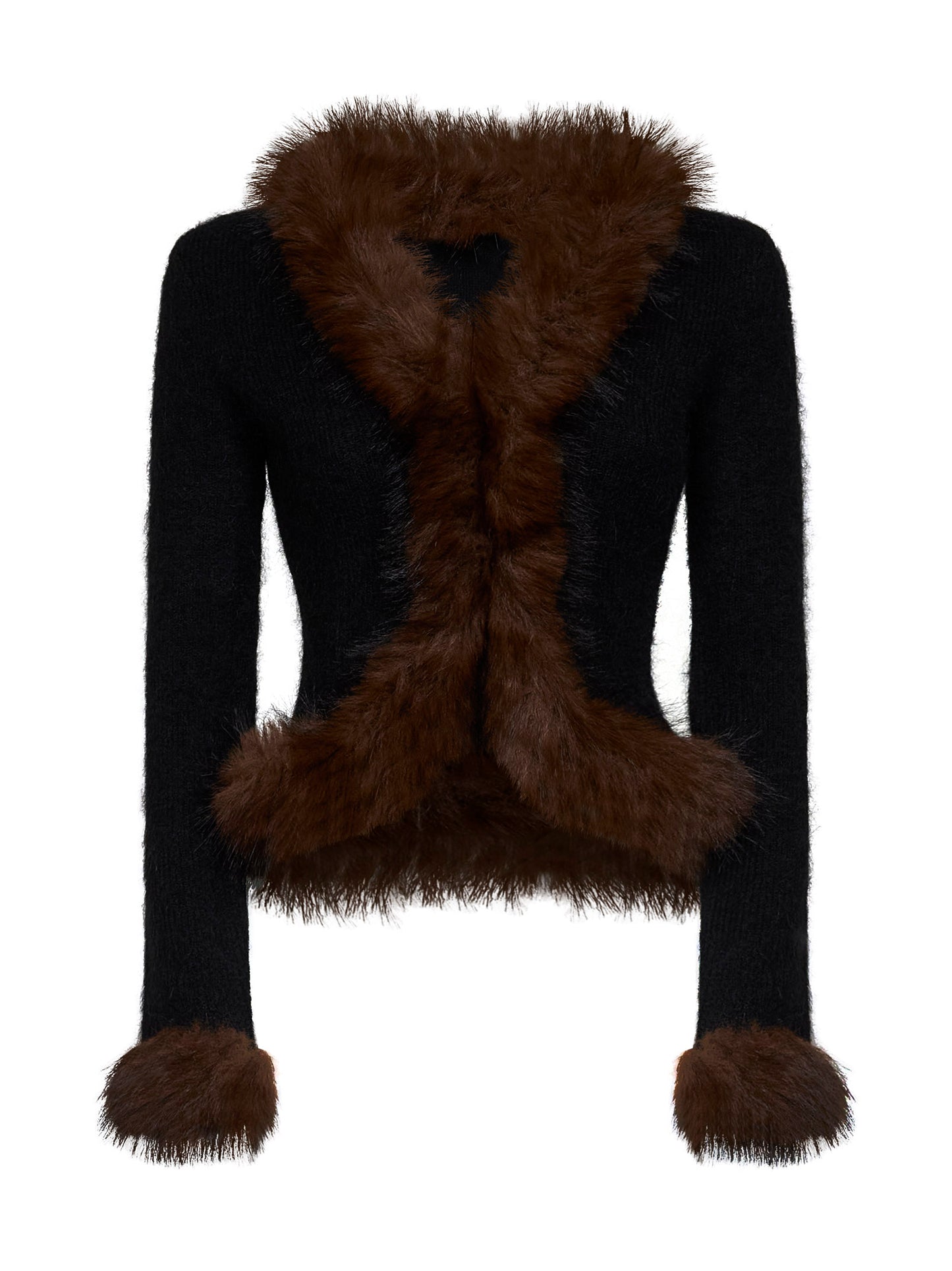 Black knit cardigan with faux-fur details