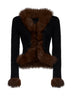 Black knit cardigan with faux-fur details