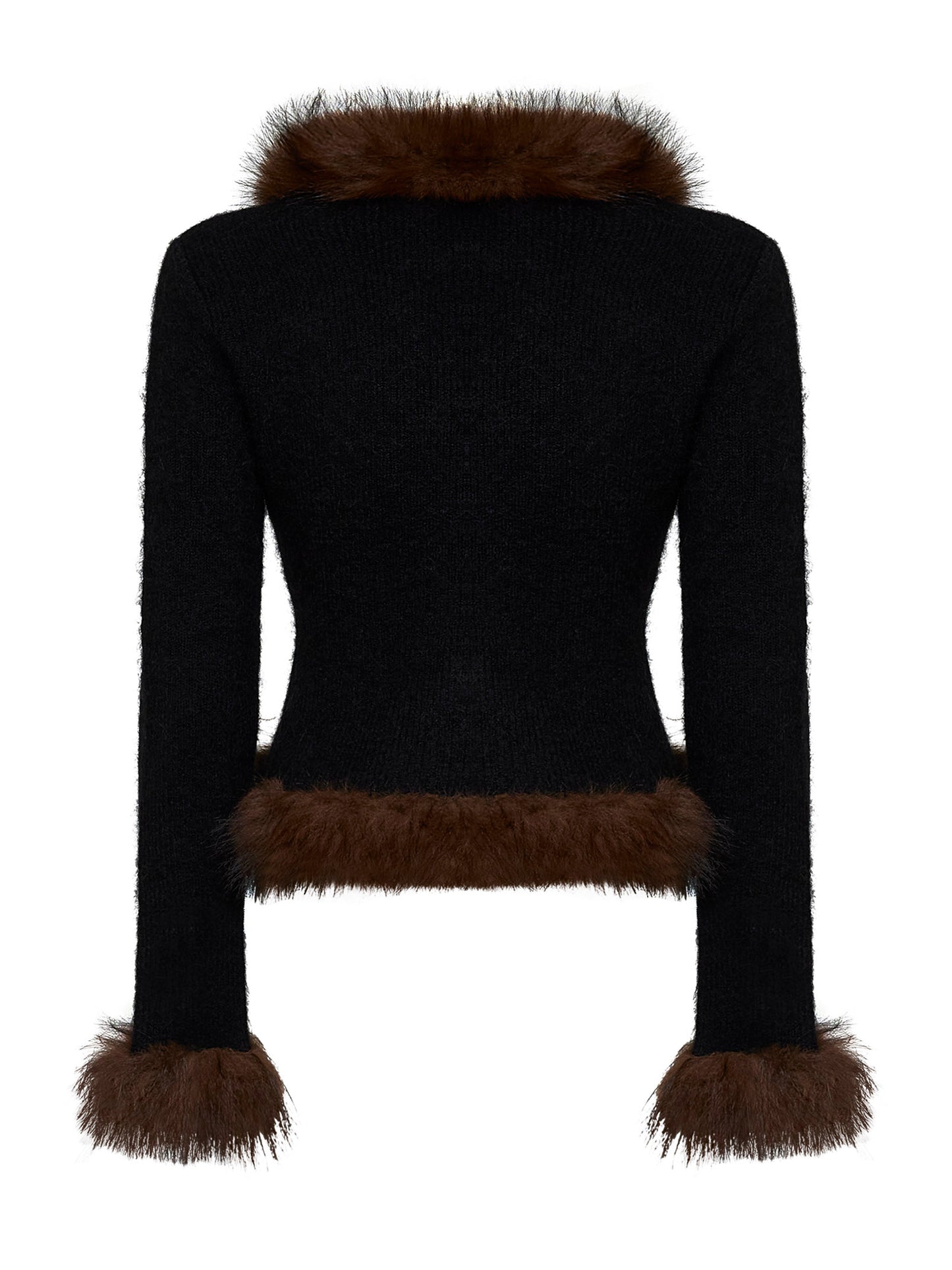 Black knit cardigan with faux-fur details