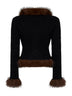 Black knit cardigan with faux-fur details