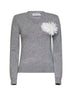 Grey wool and cashmere blend V-neck flower sweater