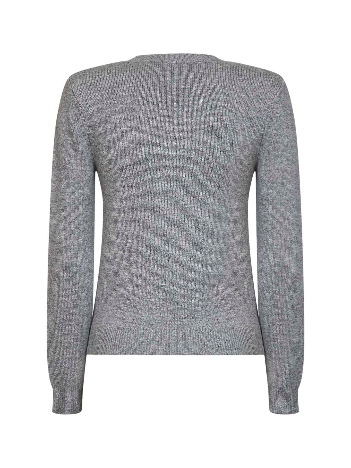 Grey wool and cashmere blend V-neck flower sweater