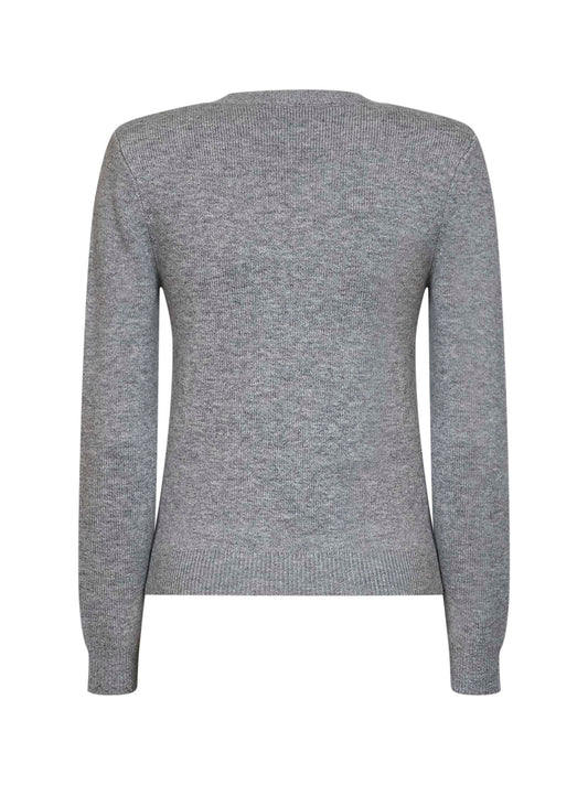 Grey wool and cashmere blend V-neck flower sweater