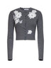 Grey knit cardigan with floral lace embroidery