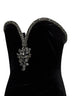 Black crystal-embellished velvet long bustier dress