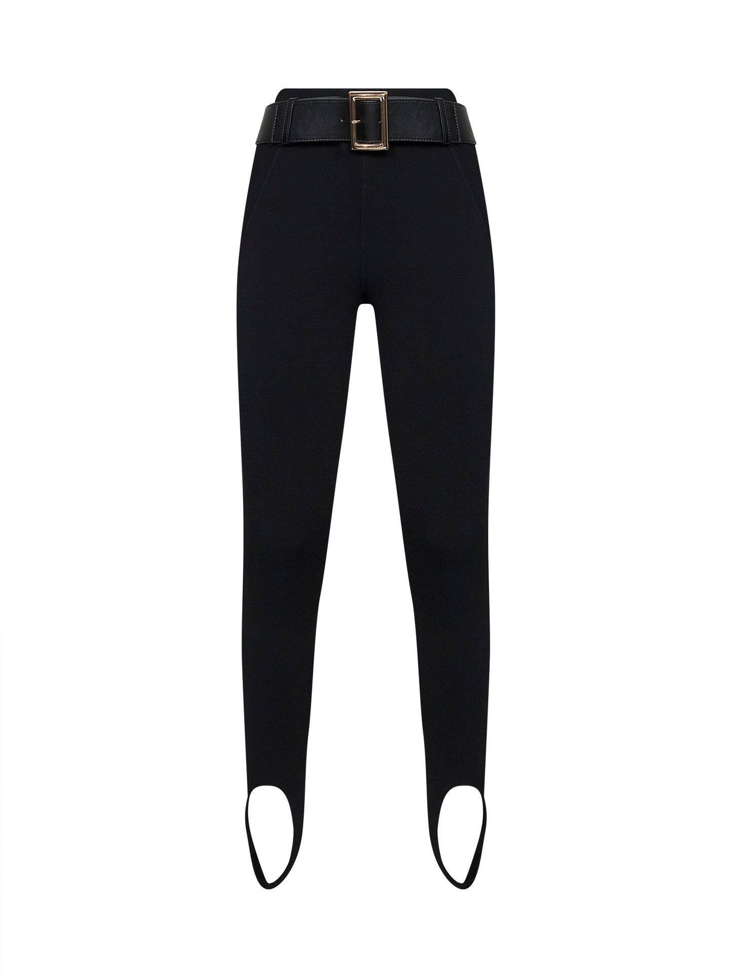 Black compact knit stirrup leggings