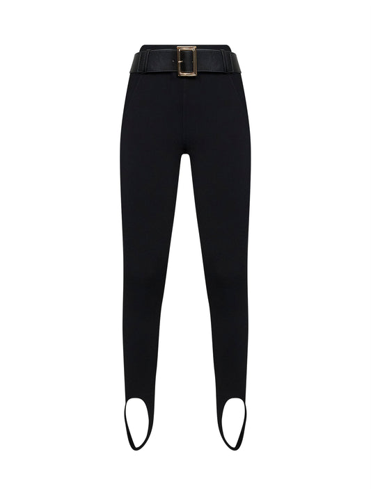 Black compact knit stirrup leggings