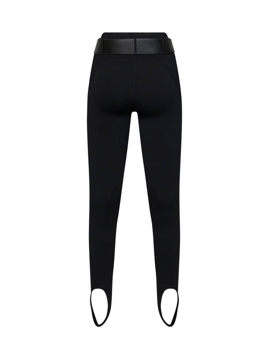 Black compact knit stirrup leggings