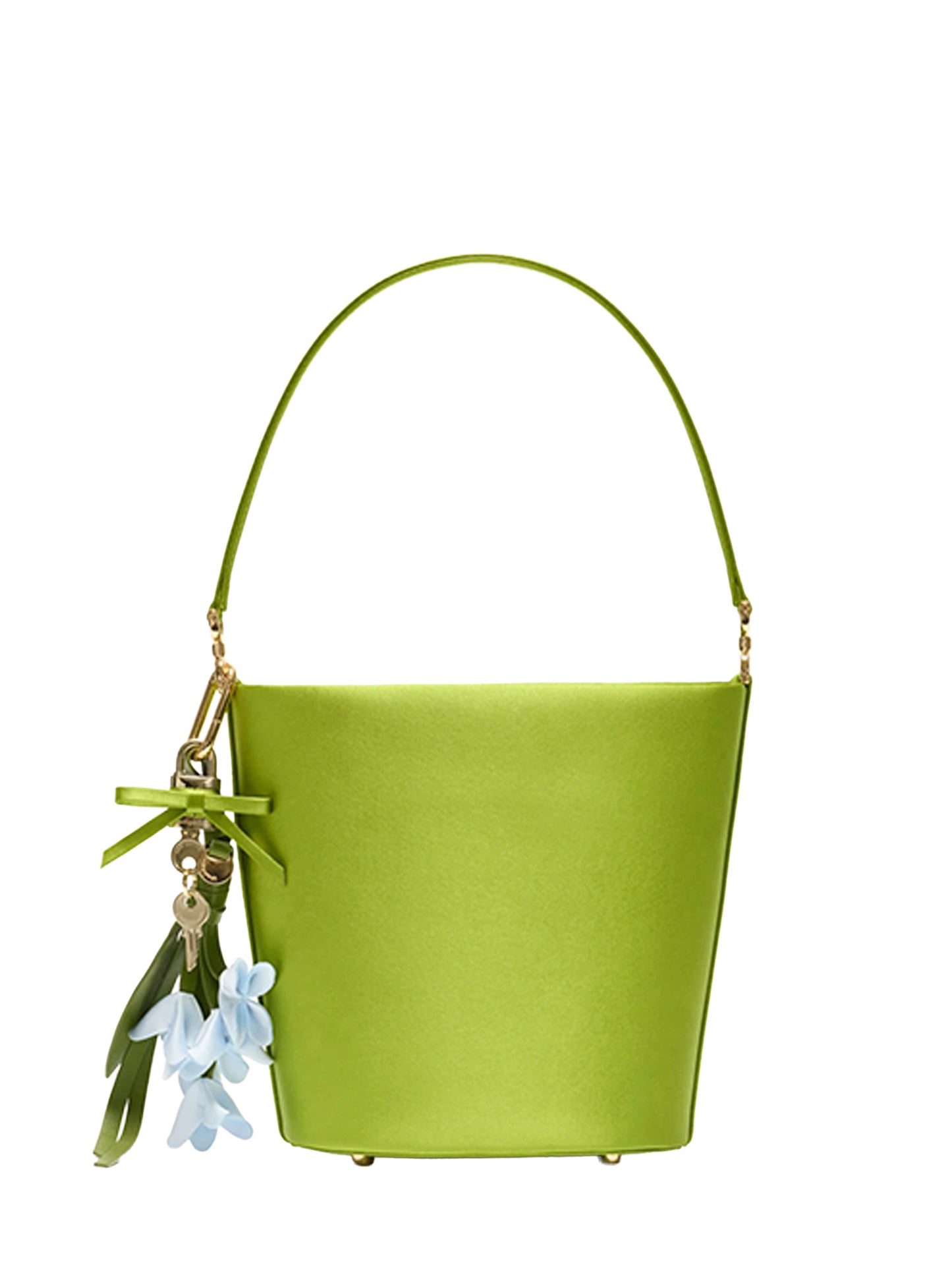 Green bucket bag with charms