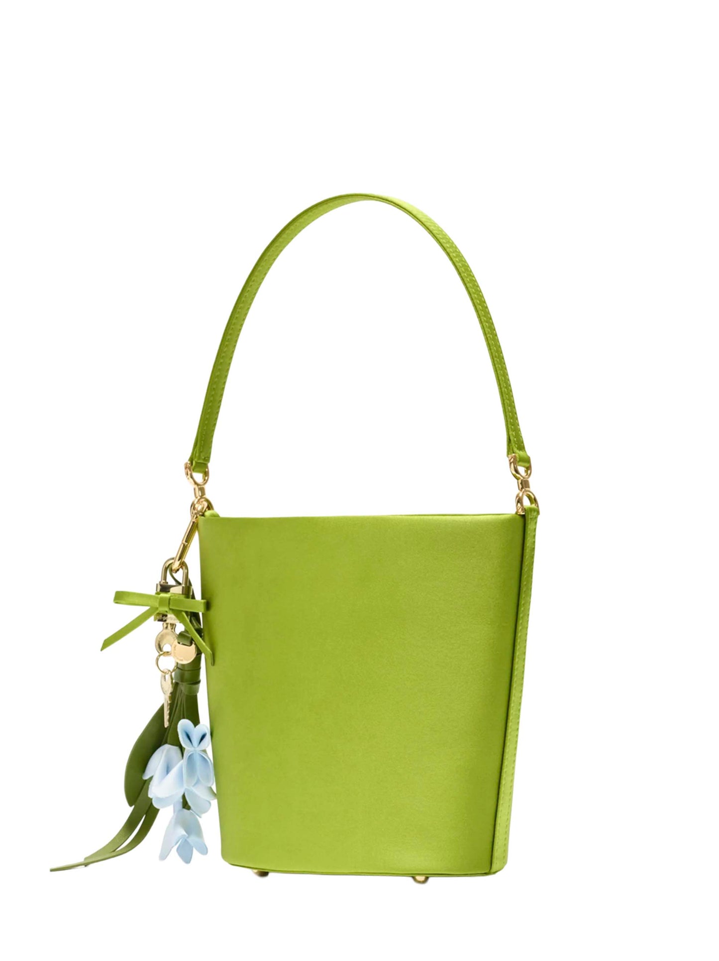Green bucket bag with charms