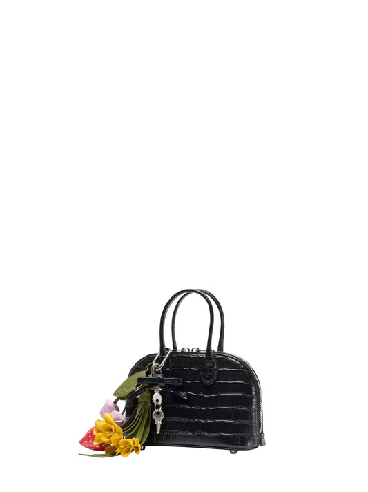 Black mini bag with shoulder strap and charms