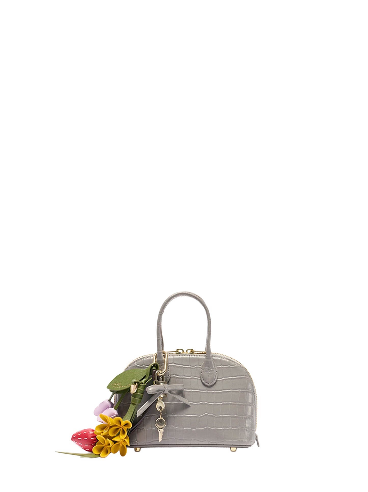Mini bag con tracolla e ciondoli grigia