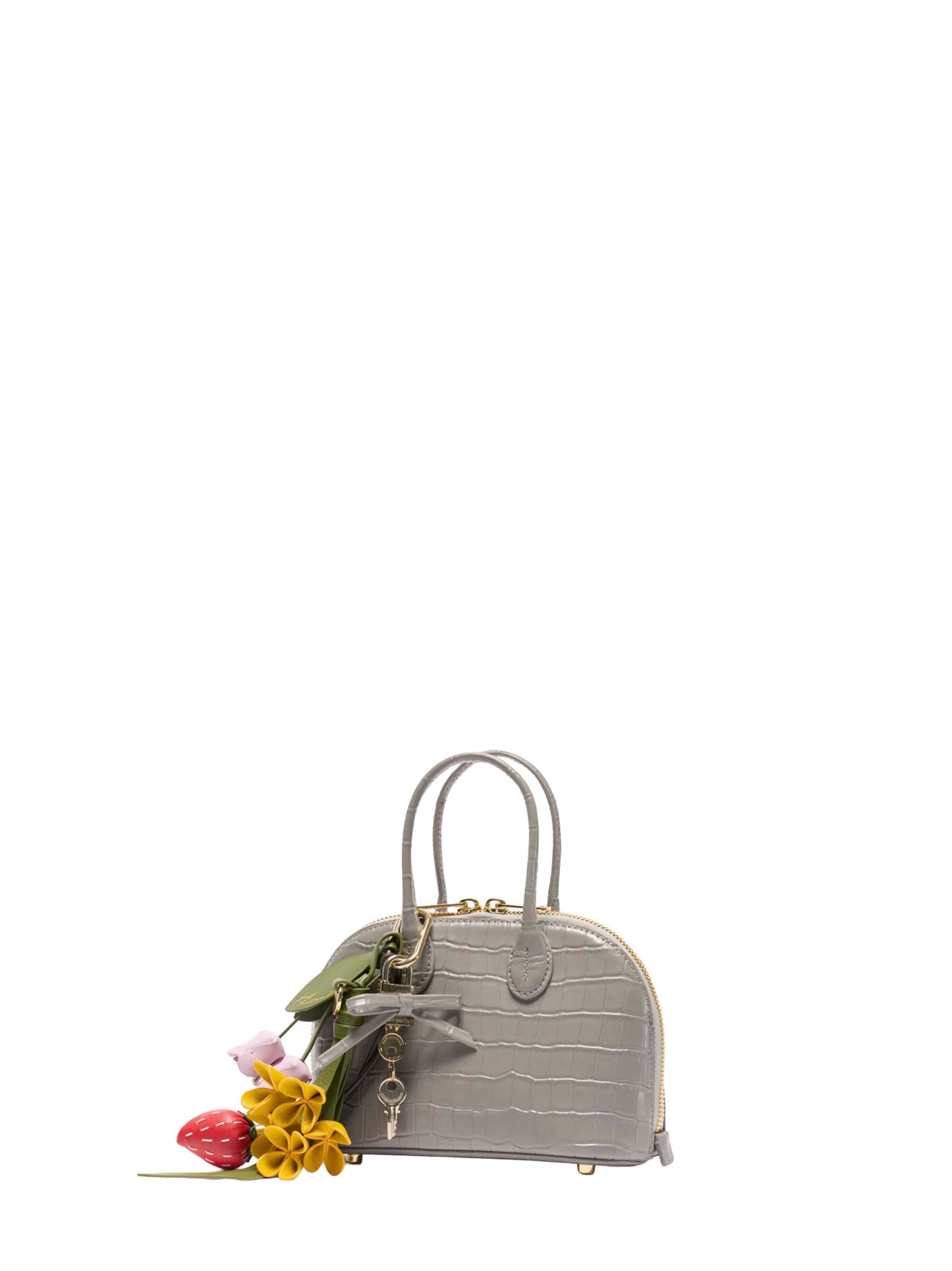 Mini bag con tracolla e ciondoli grigia