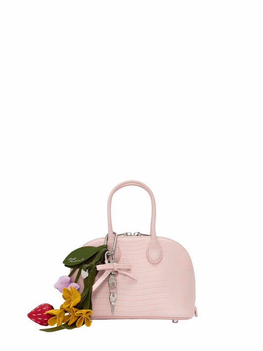 Mini bag con tracolla e ciondoli rosa