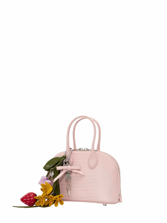 Mini bag con tracolla e ciondoli rosa