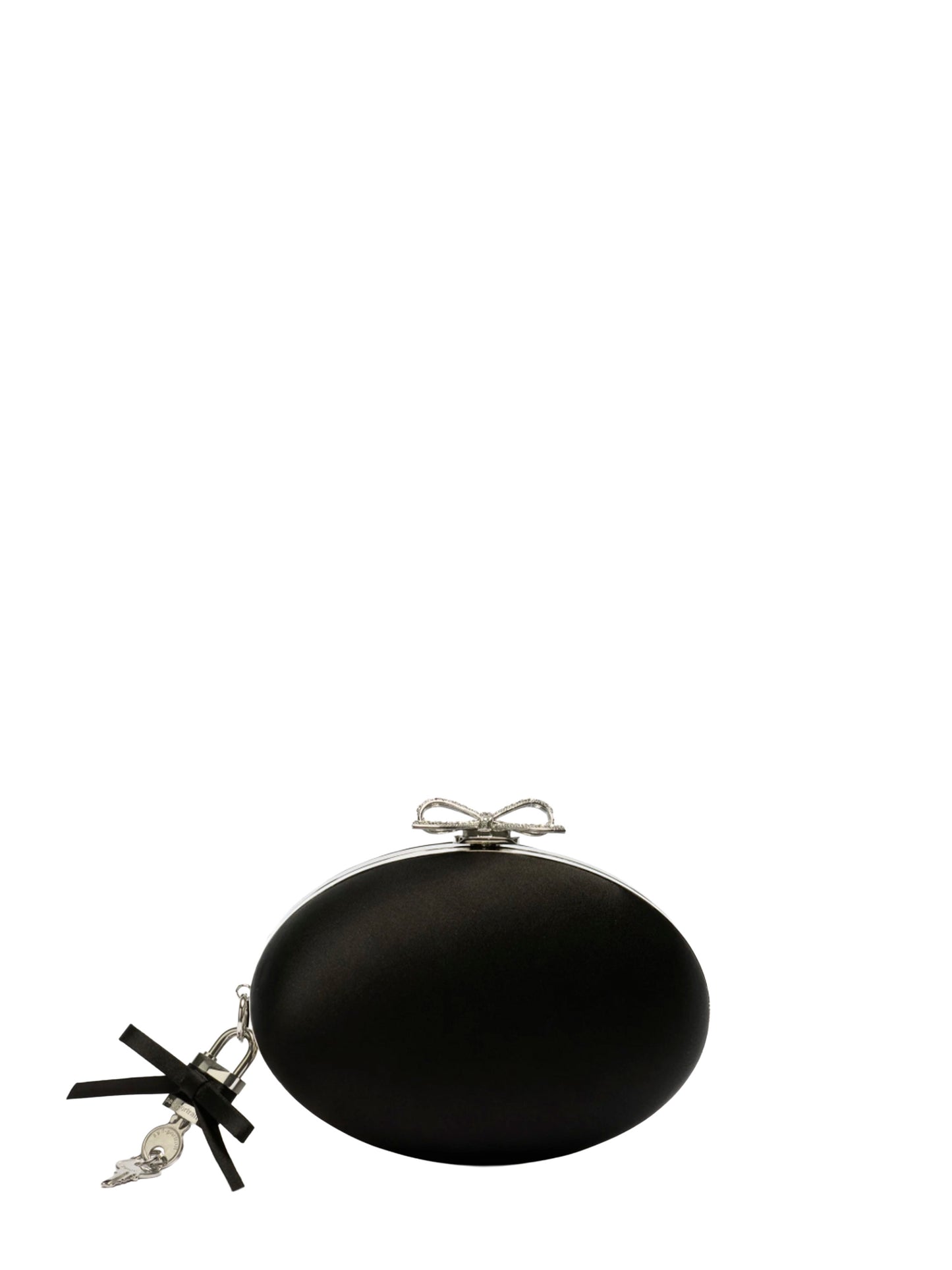 Black oval clutch with short shoulder strap