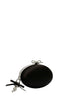 Black oval clutch with short shoulder strap