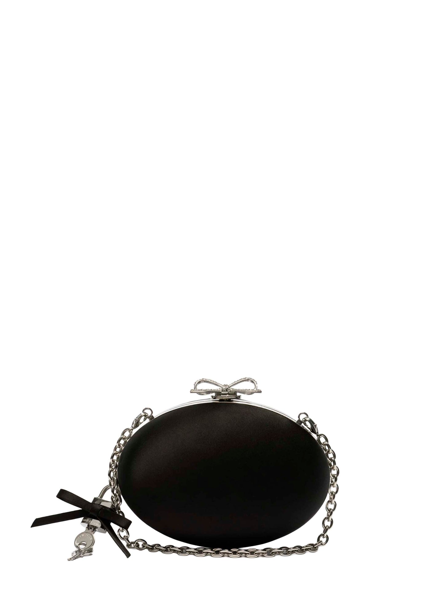 Black oval clutch with short shoulder strap