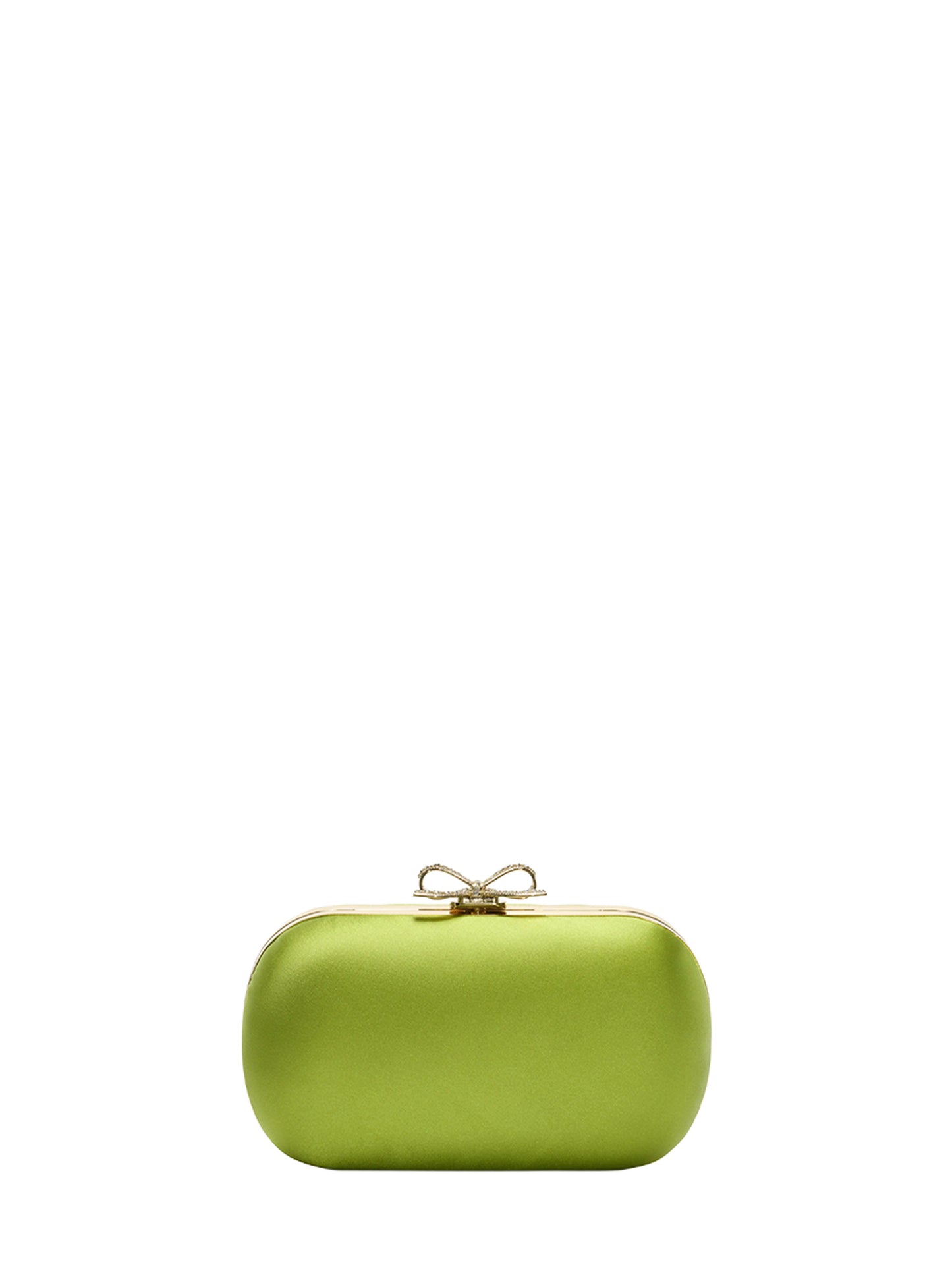Clutch con tracolla verde con fiocco in cristalli<BR/>
