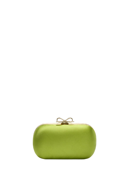 Green clutch with shoulder strap and crystal bow