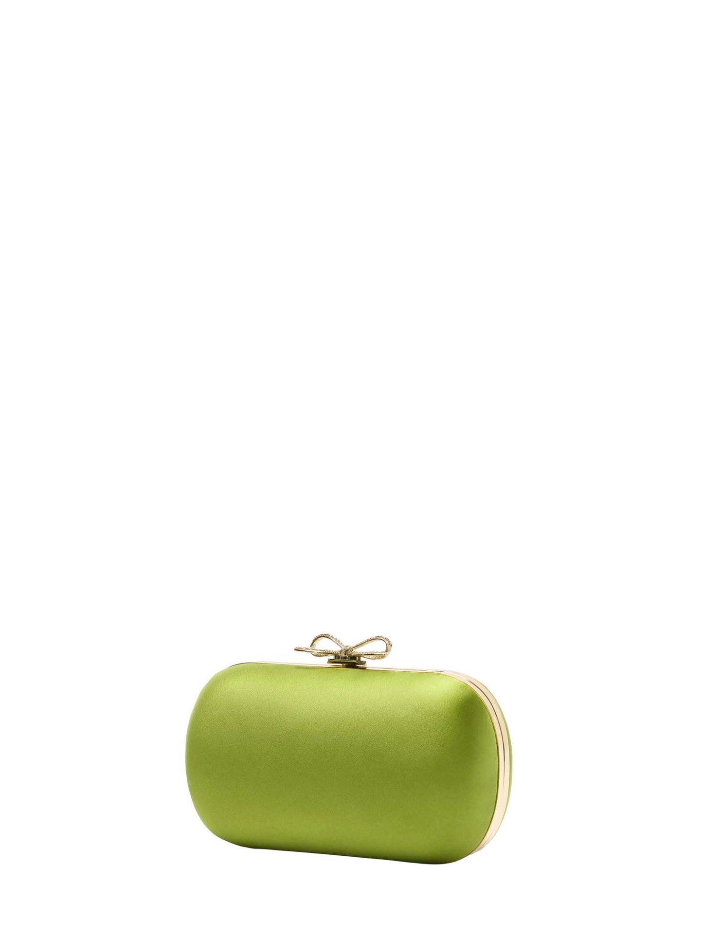 Clutch con tracolla verde con fiocco in cristalli<BR/>
