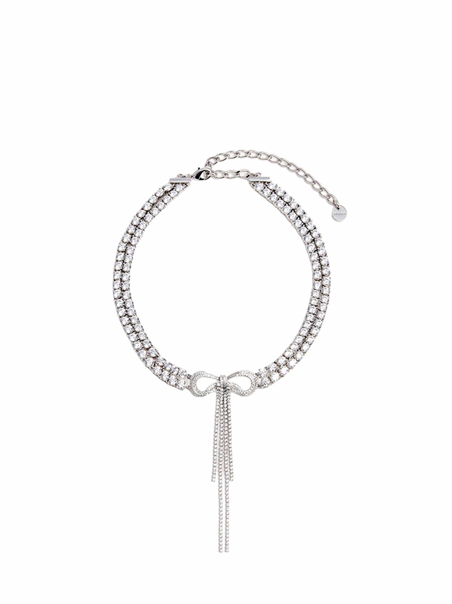 Collana choker con doppio fiocco in cristalli argento