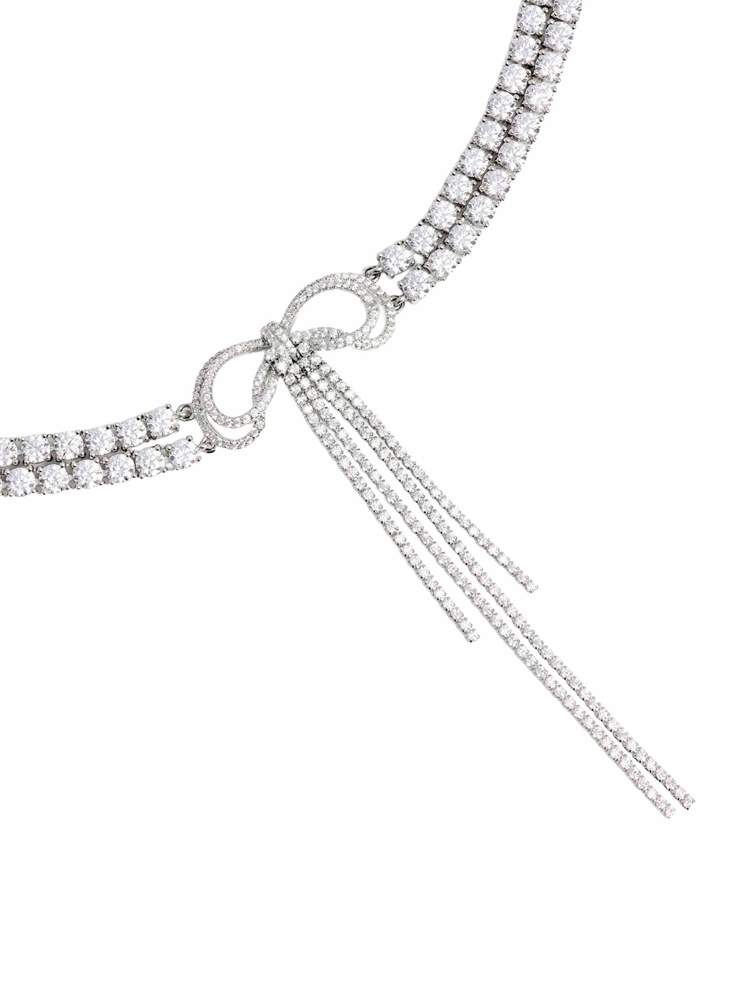 Collana choker con doppio fiocco in cristalli argento