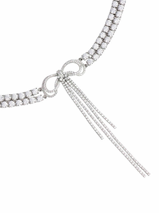 Collana choker con doppio fiocco in cristalli argento
