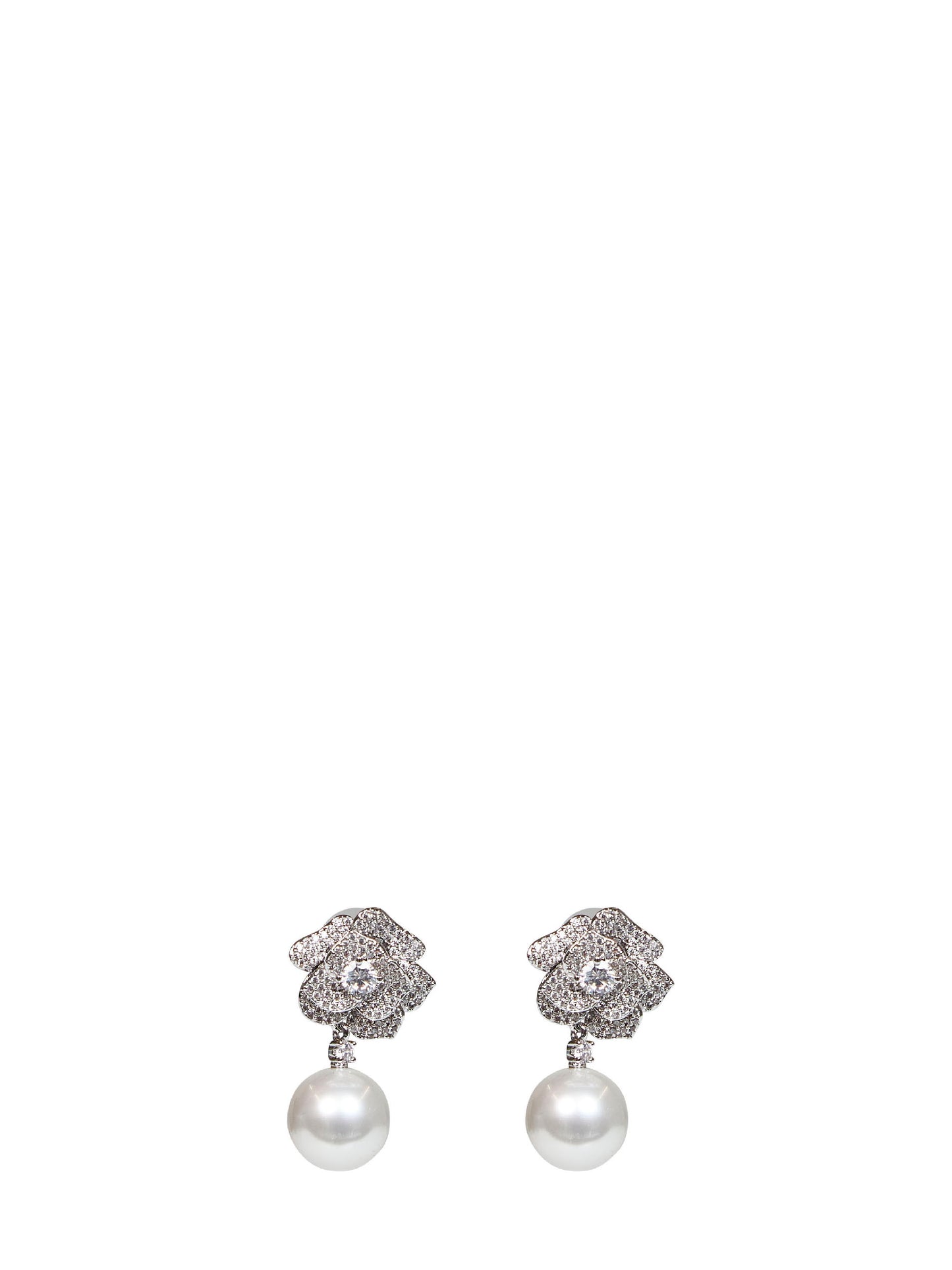 Crystal flower pearl drop earrings