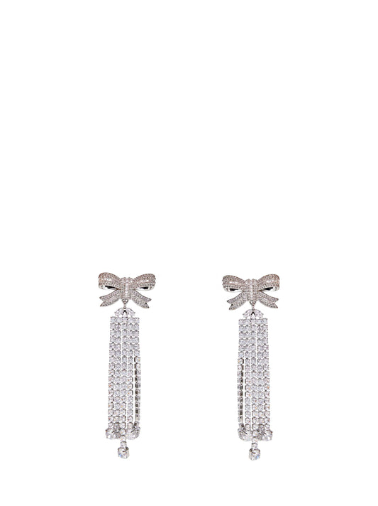 Silver droplet earrings with crystal bow