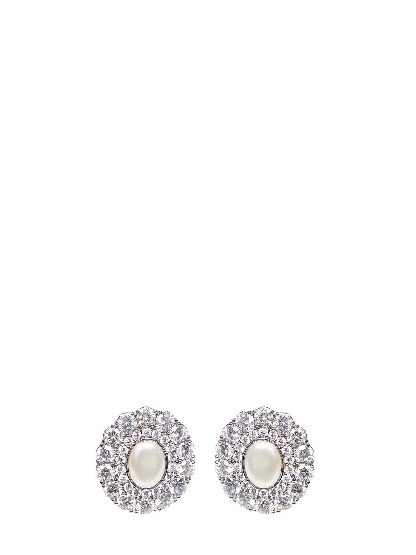 Orecchini ovali in cristalli argento con perla