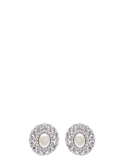 Silver Oval crystal pearl earrings
