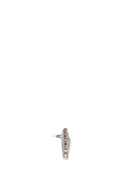 Silver Oval crystal pearl earrings