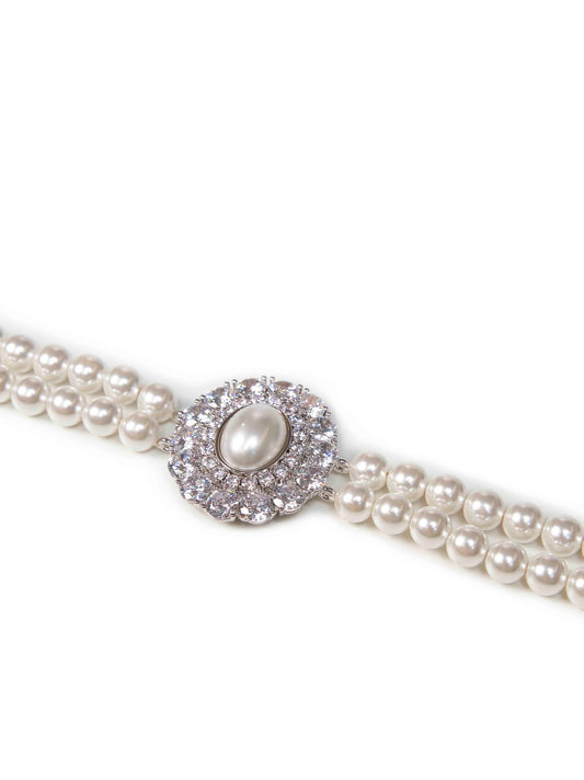 Silver pearl and crystal choker necklace