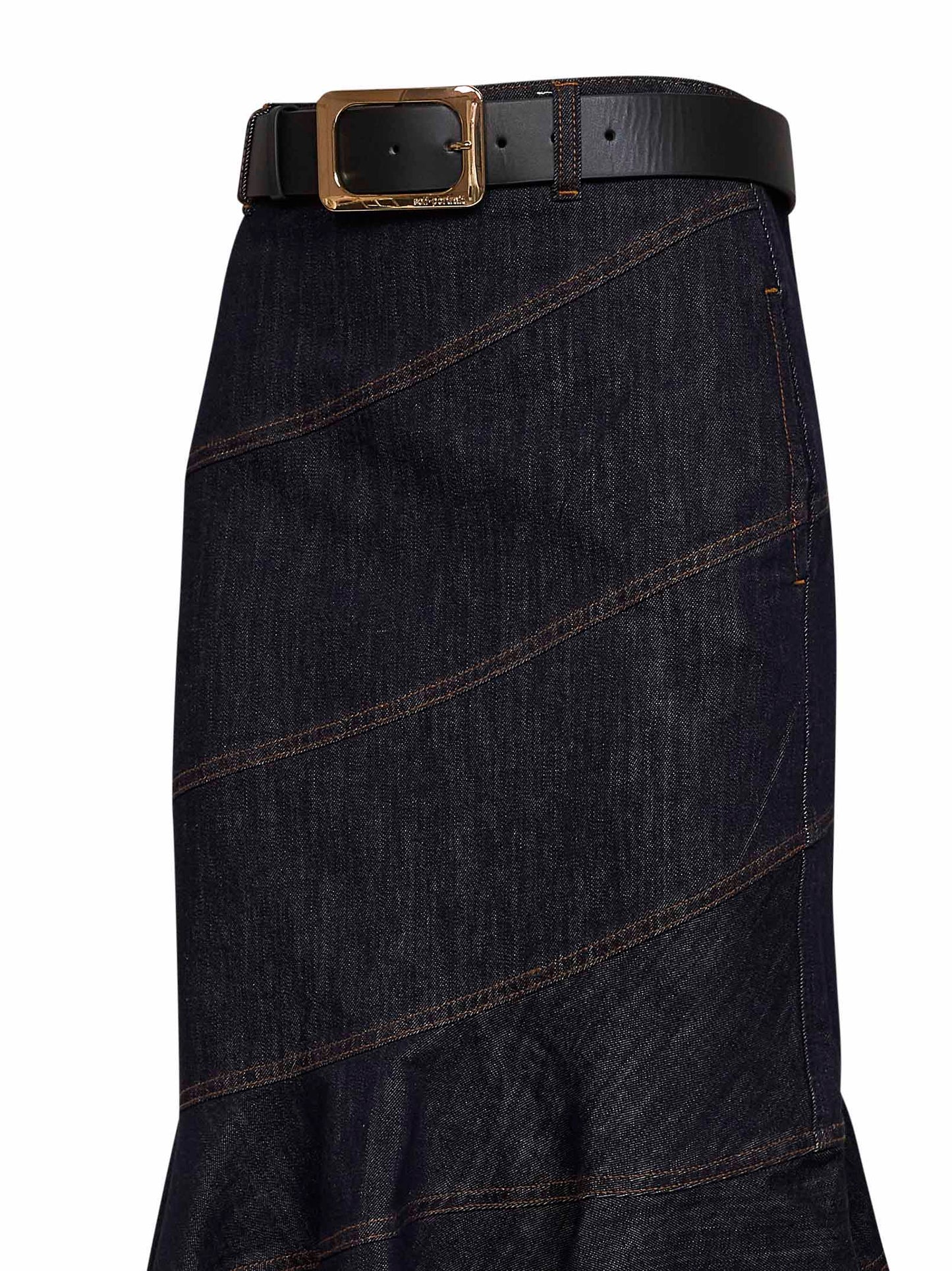 Gonna midi con cintura in denim indaco