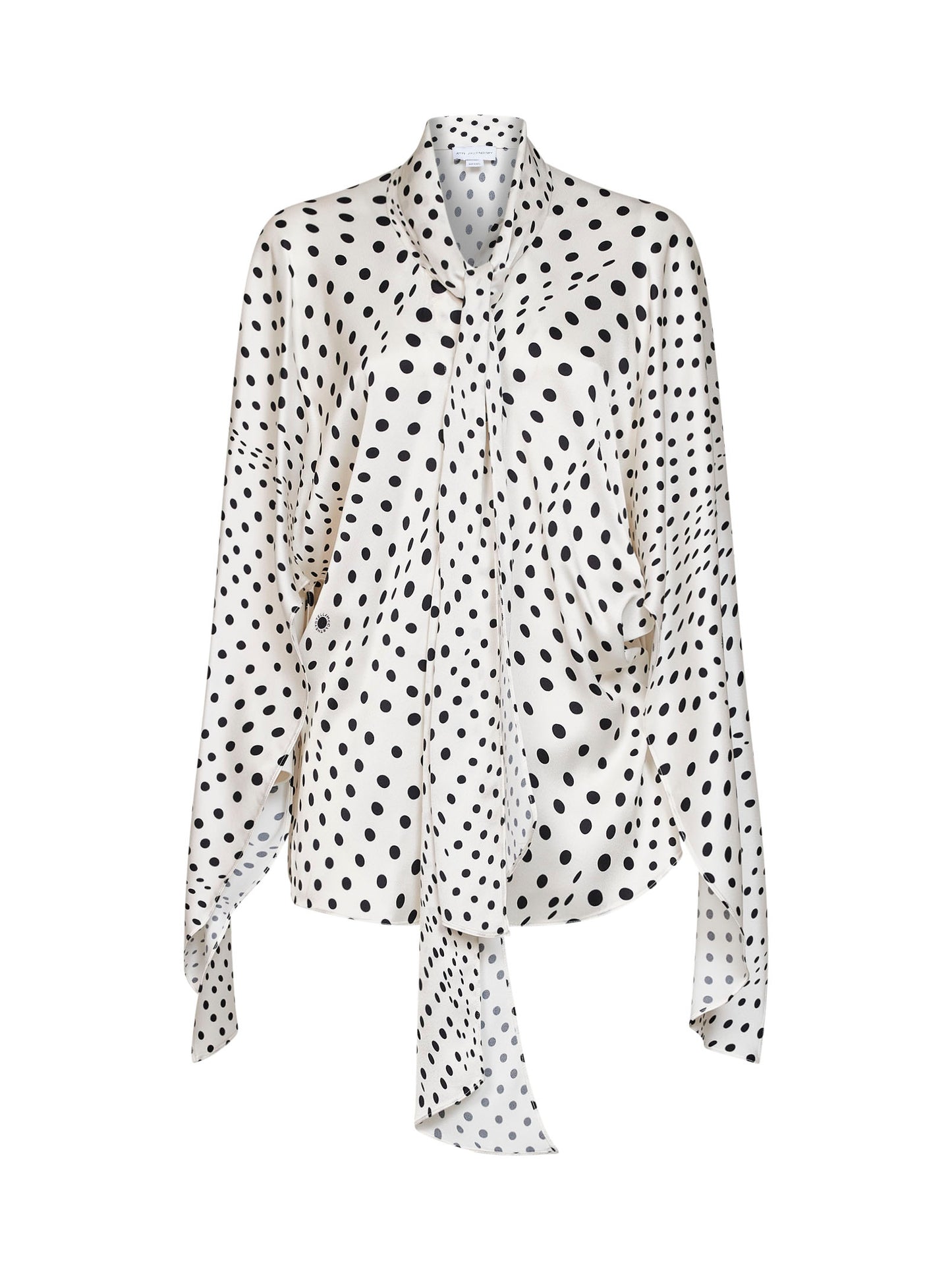 White polka dot-print viscose tie collar shirt