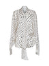 White polka dot-print viscose tie collar shirt