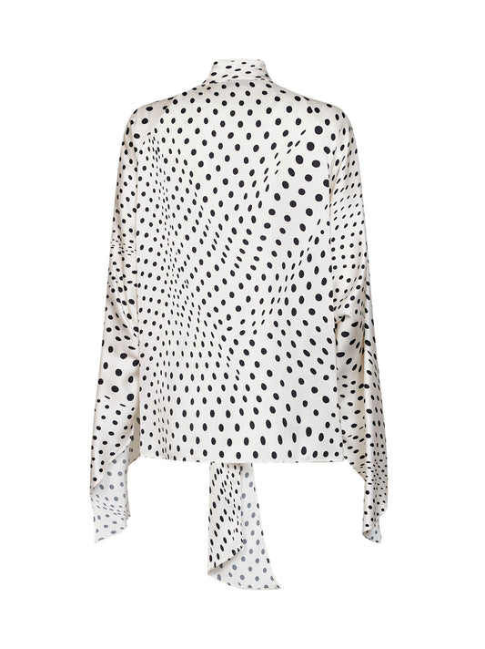 White polka dot-print viscose tie collar shirt