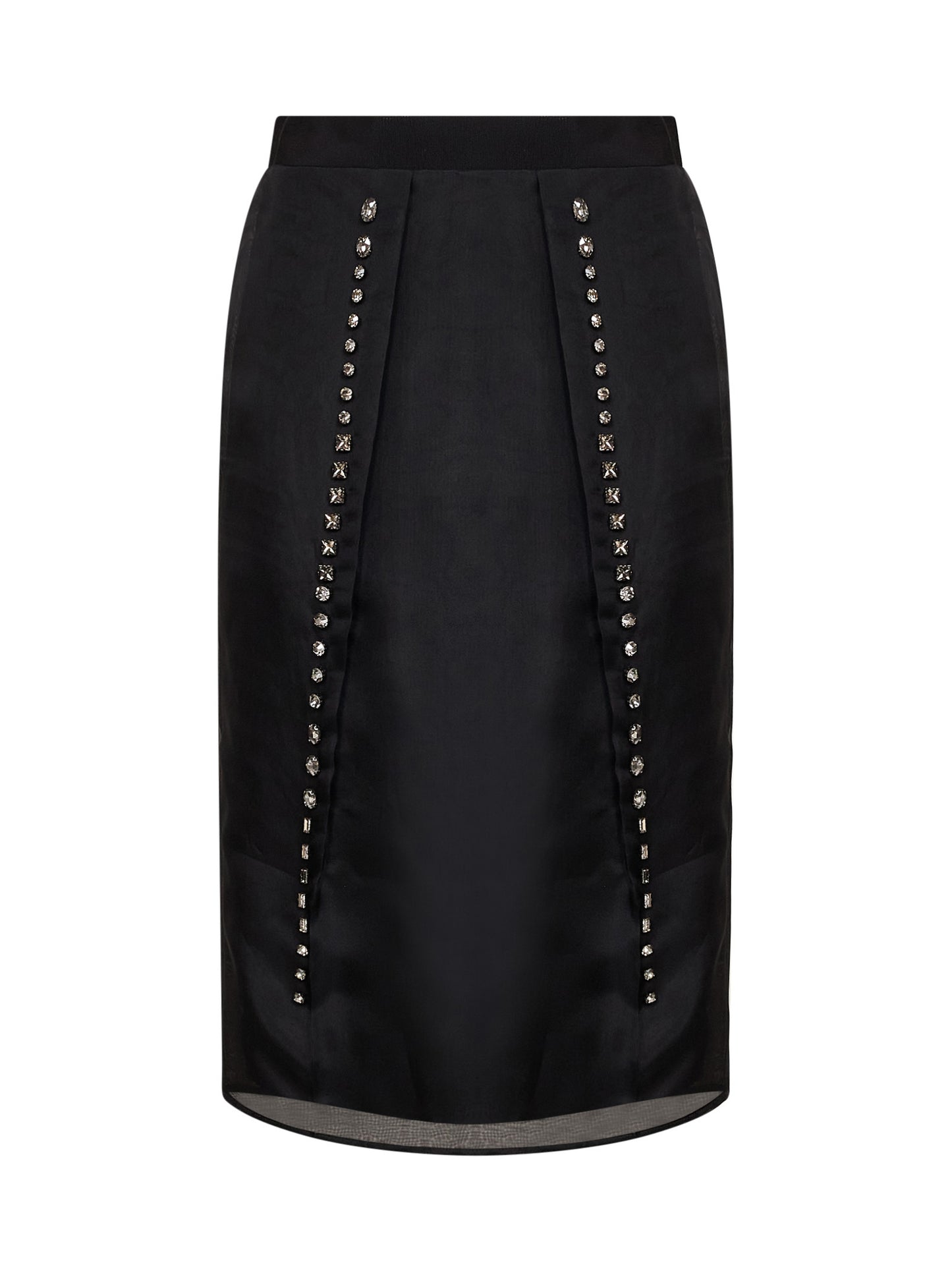 Gonna midi in organza di seta nera con cristalli