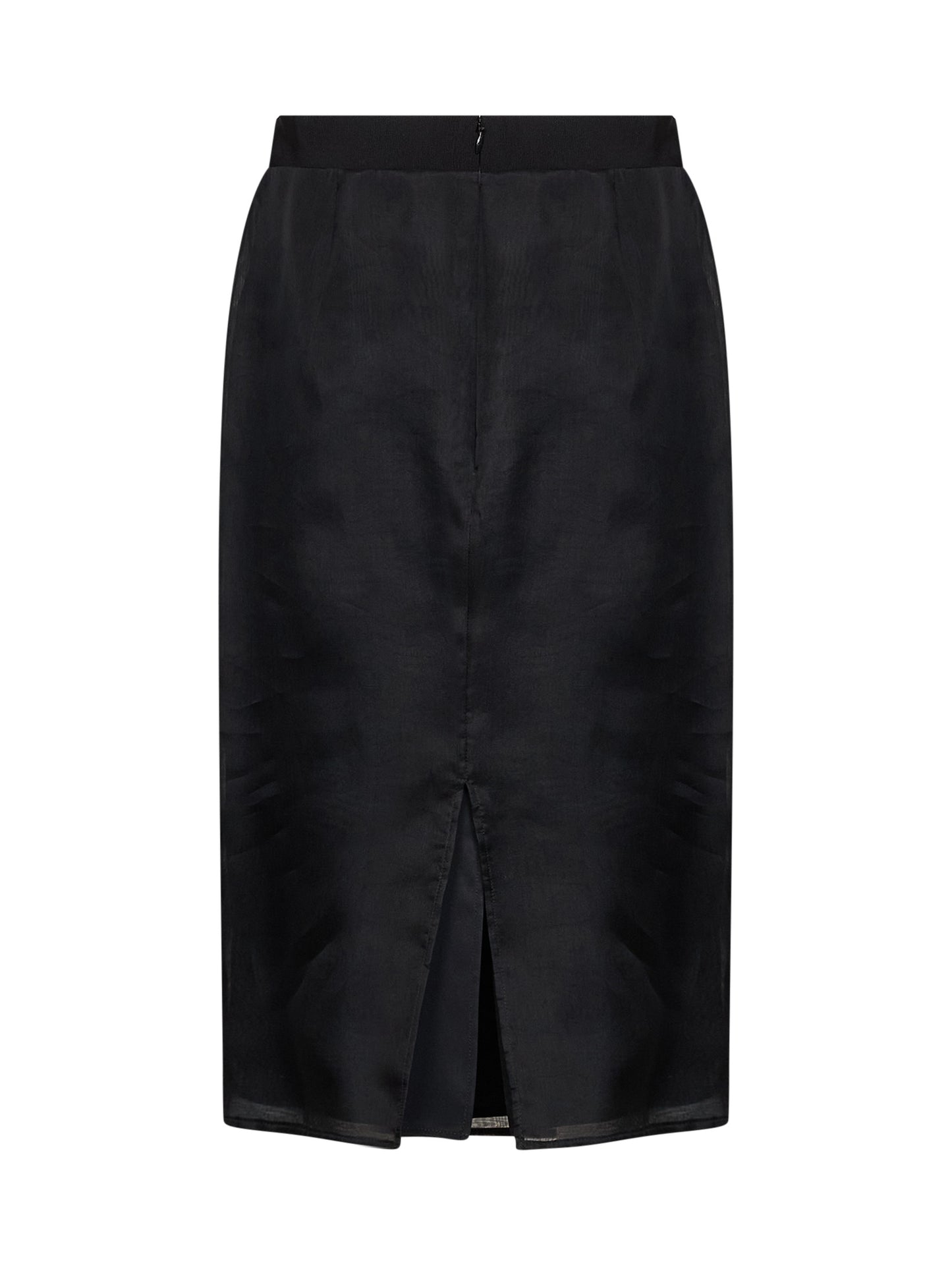 Gonna midi in organza di seta nera con cristalli