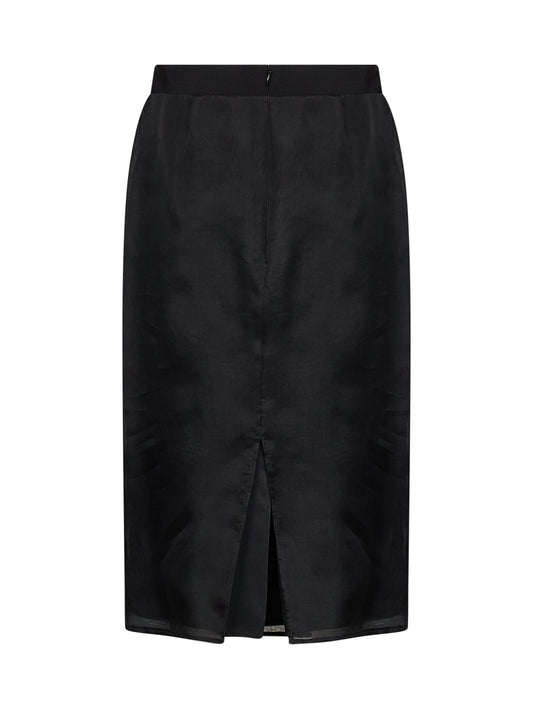 Gonna midi in organza di seta nera con cristalli