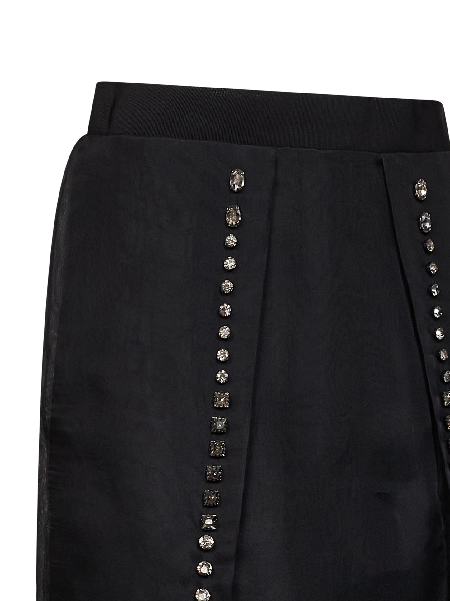 Gonna midi in organza di seta nera con cristalli