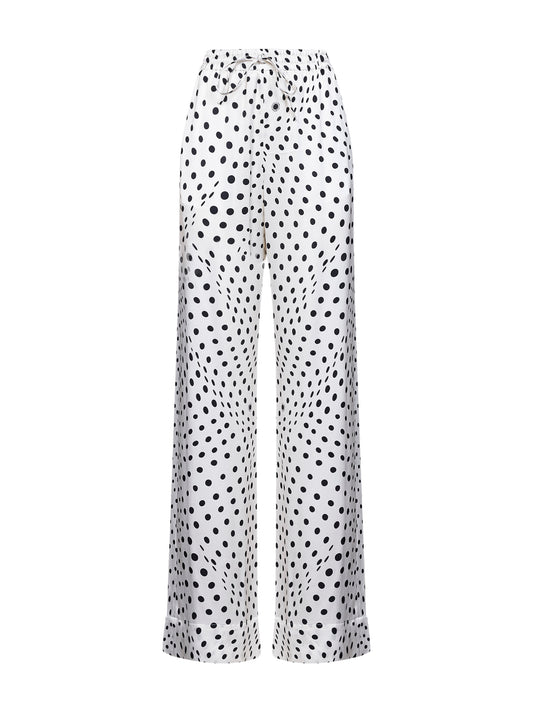 Pantaloni oversize in viscosa pois bianco e nero