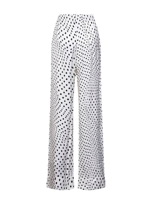 Pantaloni oversize in viscosa pois bianco e nero