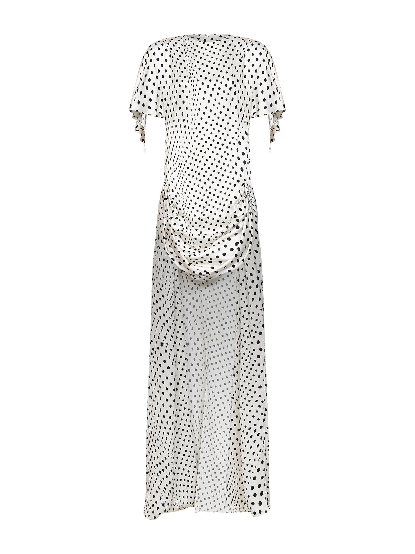 Black and white polka dot satin asymmetric long dress