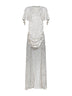 Black and white polka dot satin asymmetric long dress