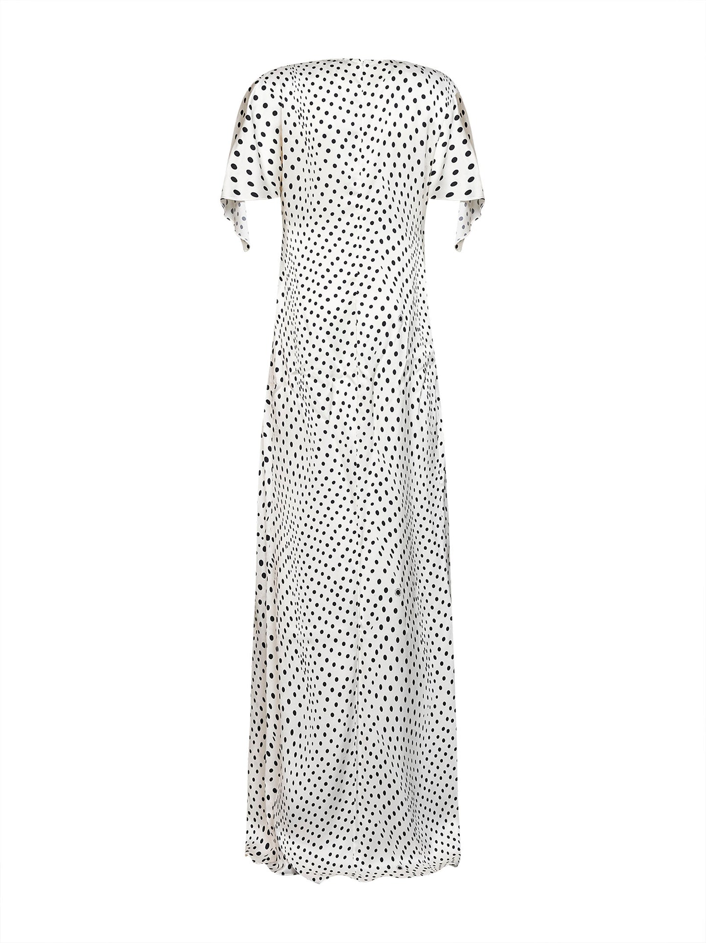 Black and white polka dot satin asymmetric long dress